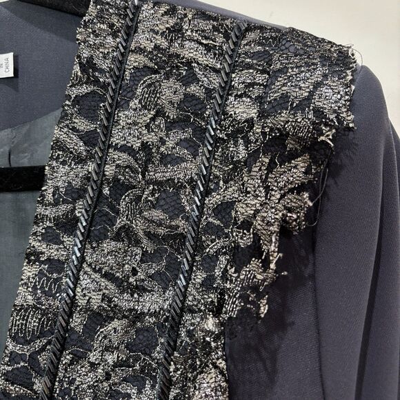 Louise Ricci Black Evening Jacket Women 22 Lace Ruffles Metallic Beaded Wedding - Picture 5 of 9